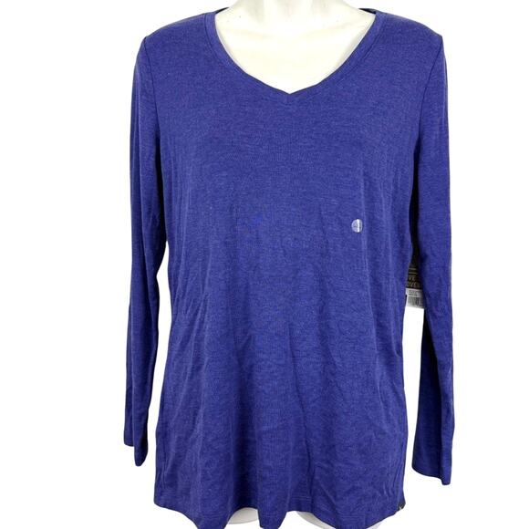 Eddie Bauer Violet V-Neck Favorites Long Sleeve Tee T Shirt Cotton Blend NWT P L - Picture 1 of 16